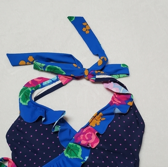 MATILDA Jane Sandcastle Queen Swimsuit Floral Ruffle Halter Pink Polka-dot Small - Picture 3 of 12